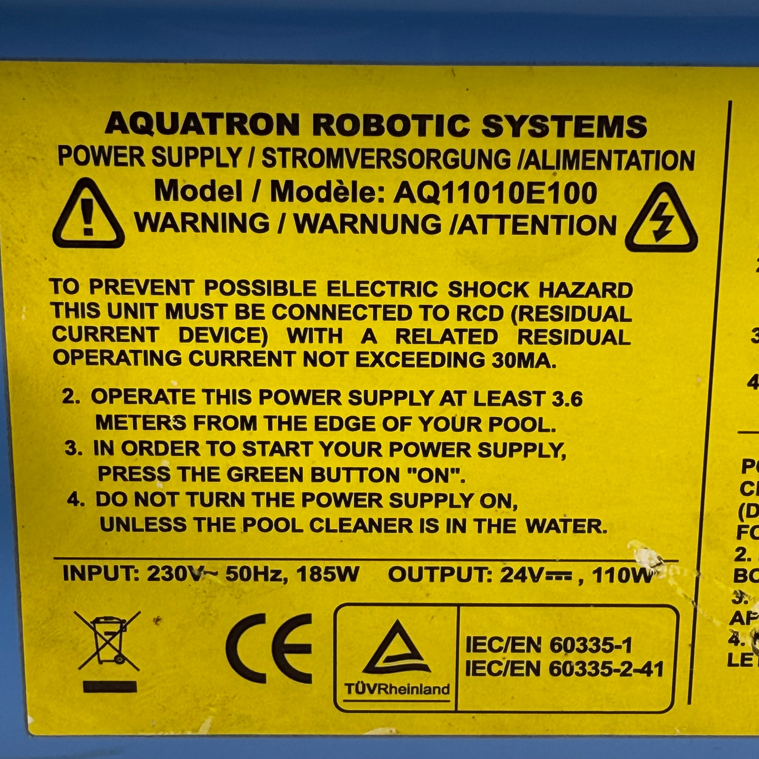 Alimentatore Robot Piscina Aquabot / Aquatron AQ11010E100  - Usato (Garanzia 12 mesi)