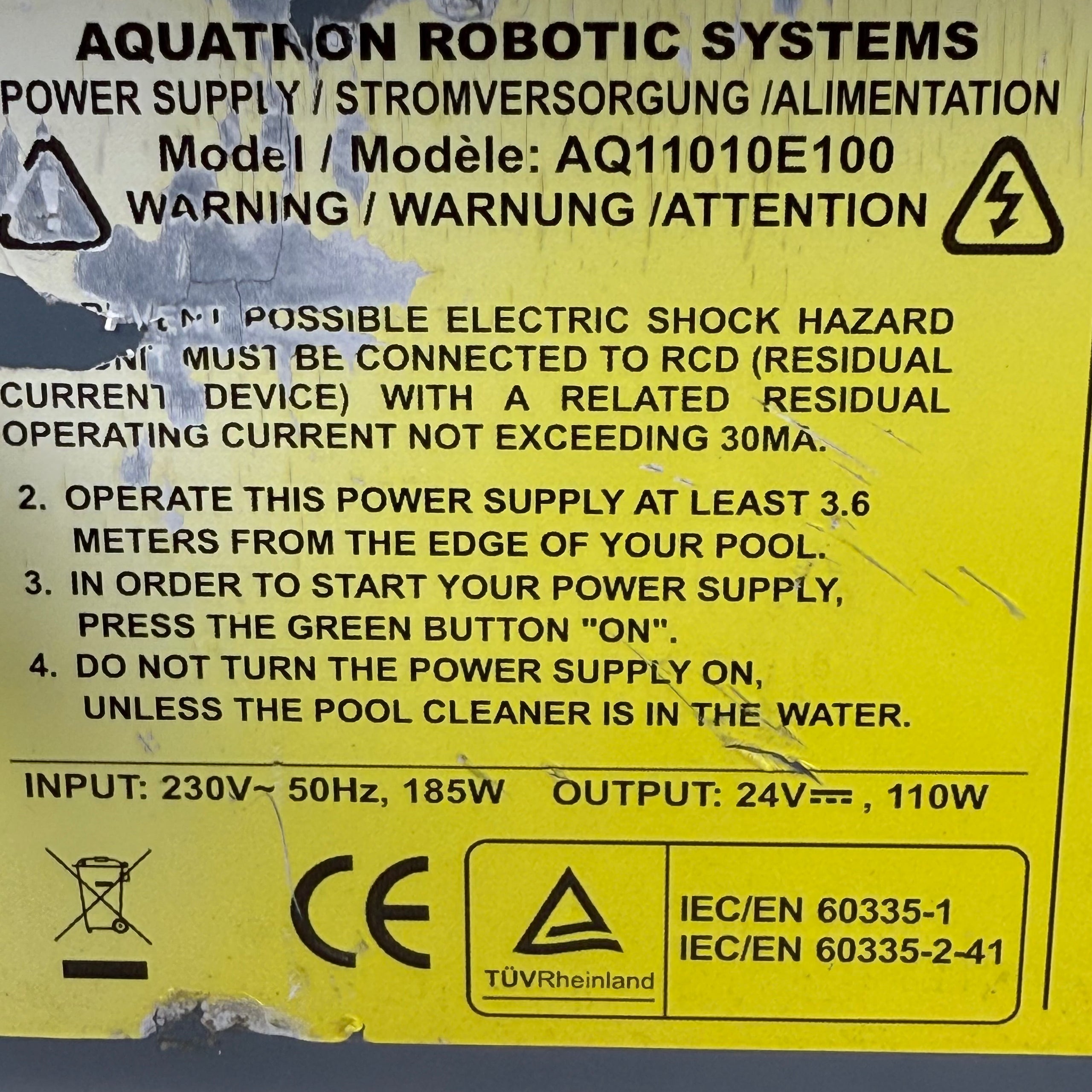 Alimentatore Robot Piscina Aquabot / Aquatron AQ11010E100  - Usato (Garanzia 12 mesi)